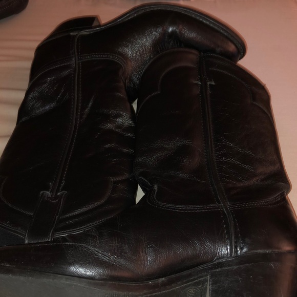 ABILENE MEN BLACK LEATHER COWBOY BOOTS SZ. 7 - Picture 2 of 10